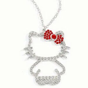 Sanrio Hello Kitty Necklace Rhinestone Minimalist Pendant Silver Tone Goth Emo
